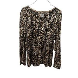 Chico's Animal Print Long Sleeve Top - Black and Brown Size Medium